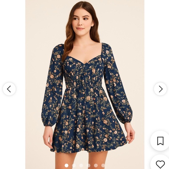 Altar'd State Dresses & Skirts - NEW Altar'd State Small Navy Peach Floral Long Sleeve Mini Dress NWT